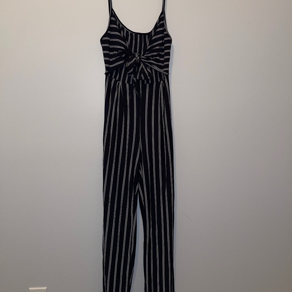 Striped Open Back Romper Jumper Bow Front